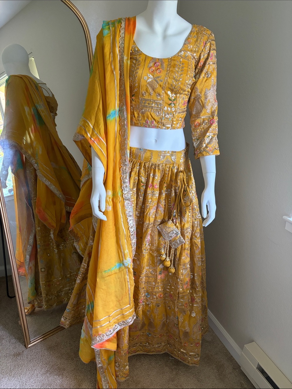 Elegant Mustard Yellow Embroidered Lehenga